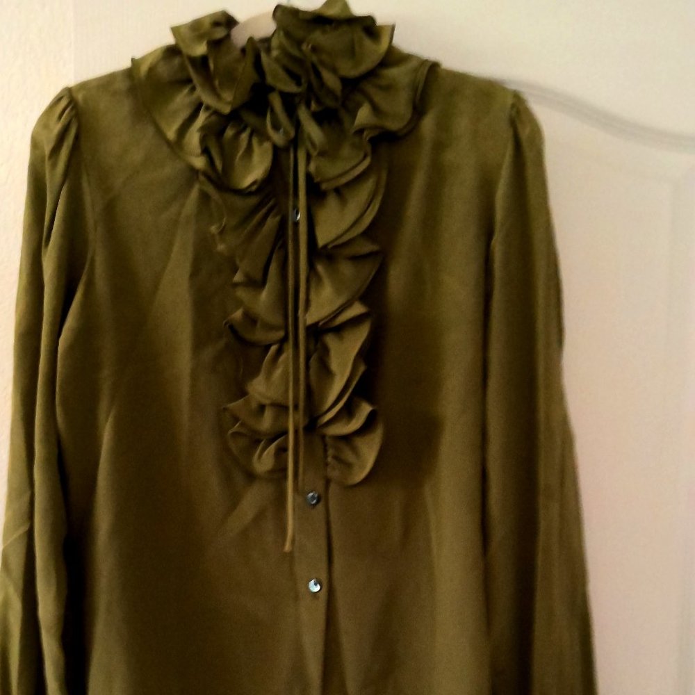 Vintage Pino Maugeri Women's Silk Front Ruffle Blouse Size EU 46